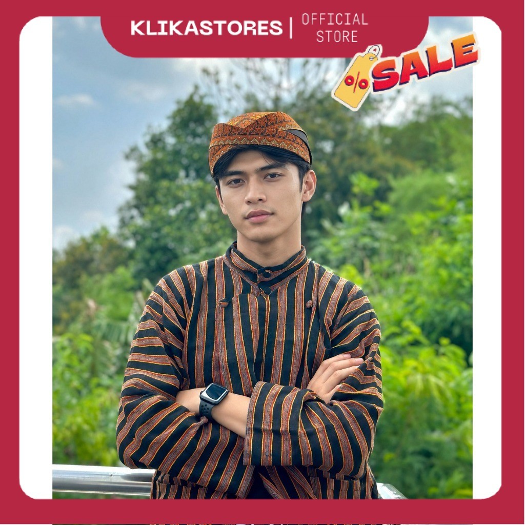 Baju Surjan Lurik Pria Dewasa Premium - Bonus Blangkon Solo / Jogja GSS