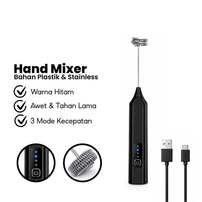 Hand Mixer Mini Pengaduk Kopi Susu Telur Elektrik Bahan Plastik SQ-7502 Hitam Dengan Kabel USB TYPE 