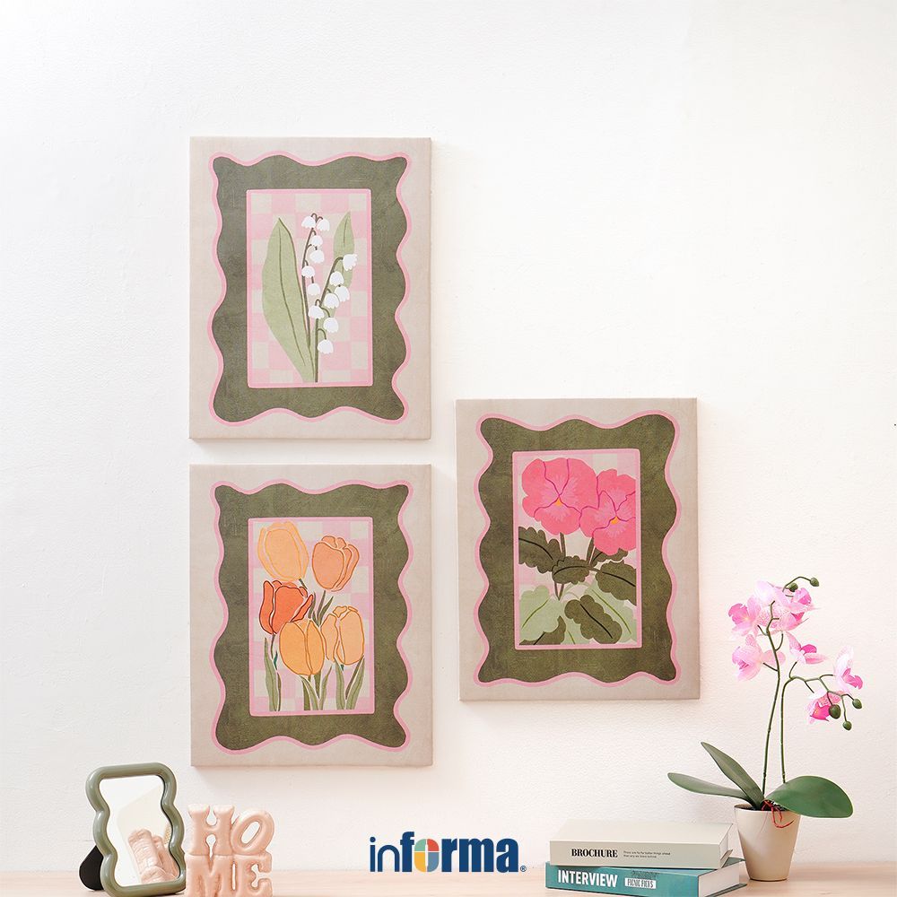 Informa Hiasan Dinding Kanvas Print Flower 40X50 cm Set 3 pcs - Mix Wall Decor Pajangan Dinding Art 