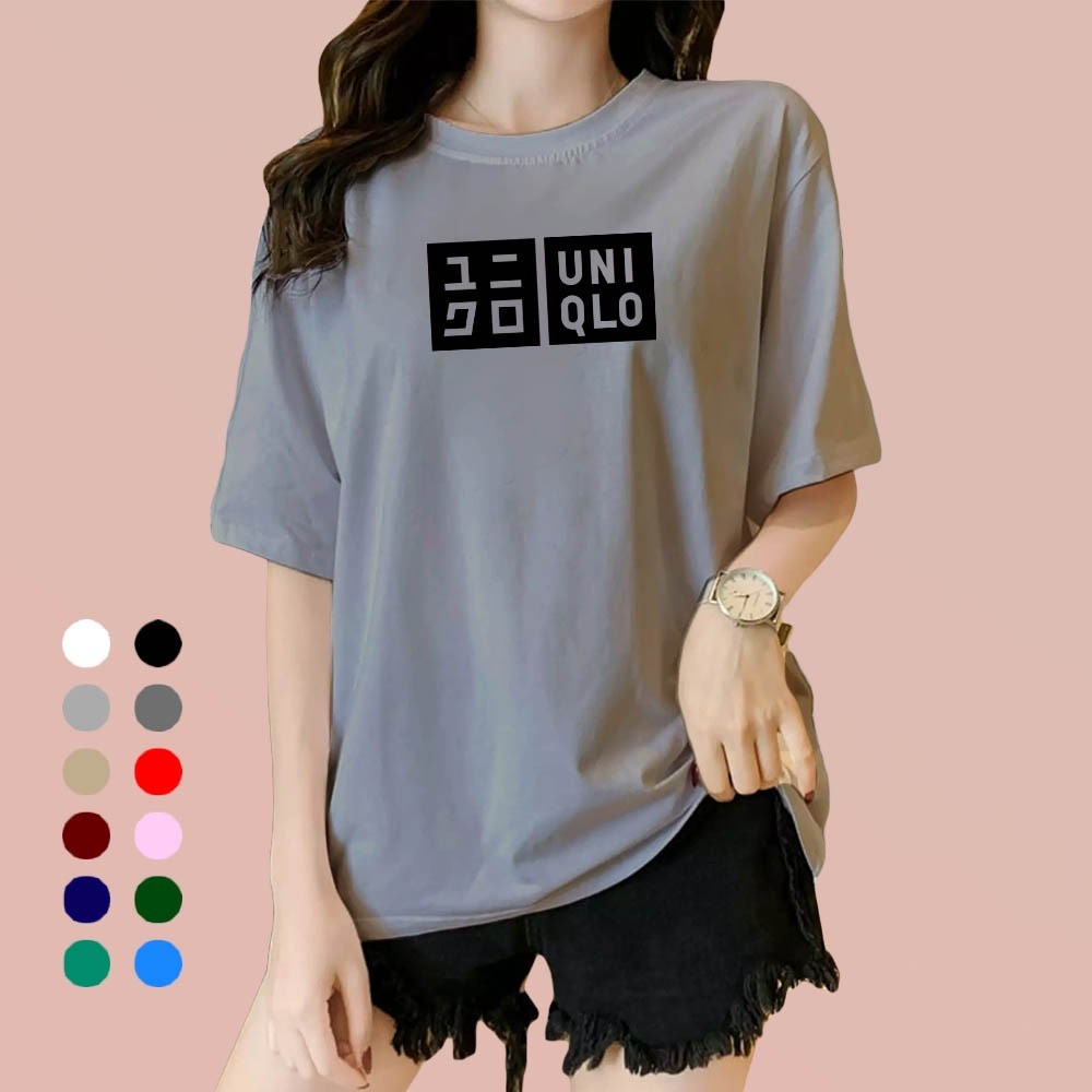 ad-Mio shopKaos Wanita UNiqlo 2 Kaos Distro Cewek Atasan wanita lengan pendek baju Cewek bahan katun