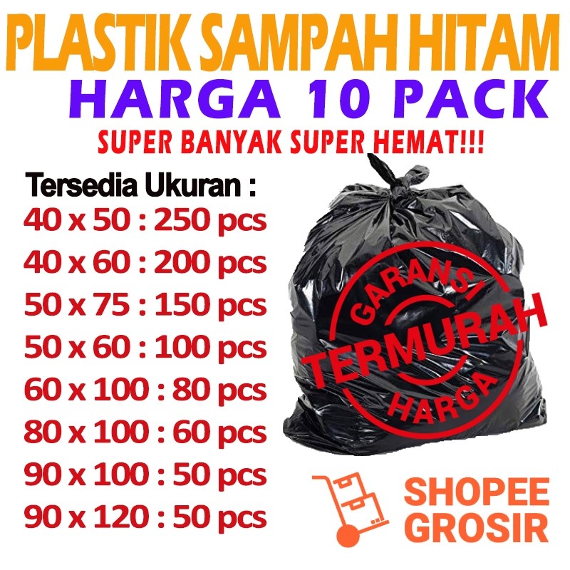 Plastik Sampah GROSIR isi 10 pack | Kantong Plastik Sampah Hitam | Plastik sampah hitam