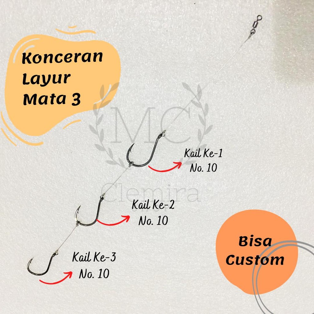 Konceran Tenggiri 3 kail / Rangkaian Kail Pancing Tenggiri 3 mata kail