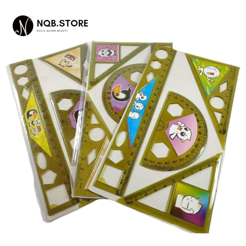 

NQB - Penggaris Set 4pcs Busur Segitiga / Mistar Derajat Murah peony Murah