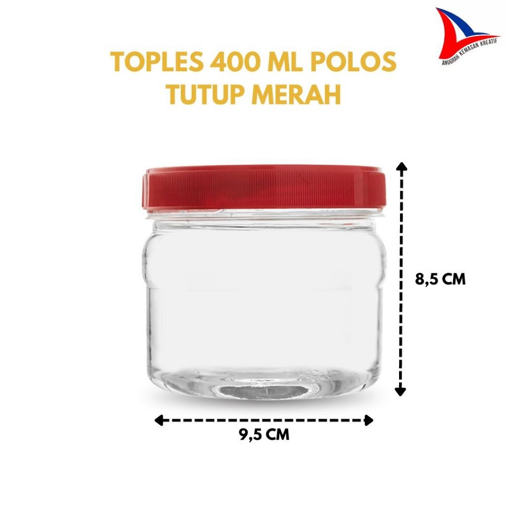 Toples 400 Ml Tutup Merah / Toples Plastik / Toples Lebaran (1 Pcs)