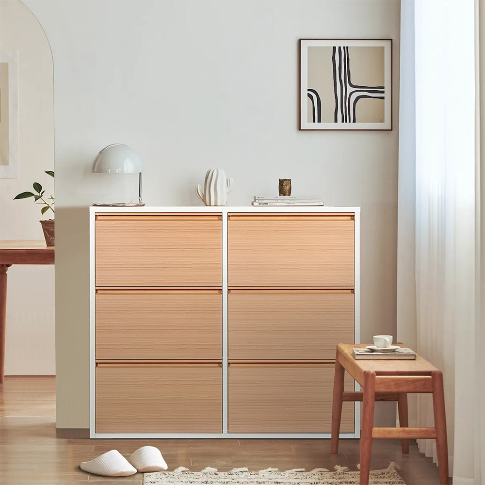 Informa Levi Kabinet Sepatu 6 Tingkat - Putih/Cokelat Kayu Organizer Sandal Dan Sepatu Rak Lemari Al