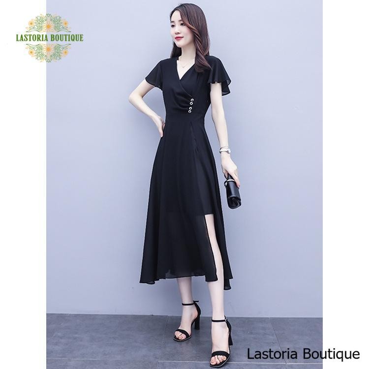 VISKA SUMMER DRESS KOREAN STYLE POLOS HITAM LASTORIA BOUTIQUE