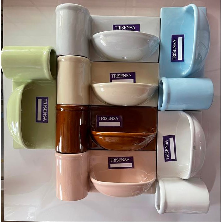 TEMPAT SABUN & SIKAT GIGI KERAMIK TRISENSA TANAM DINDING TEMPEL - Cream