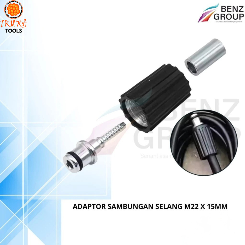 Adapter Fitting Nepel Selang Mesin Cuci Mobil Motor Jet Cleaner M22 x 15mm Adaptor Sambungan Selang 