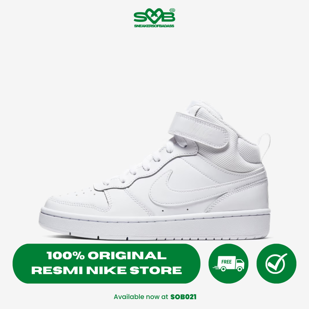 Sepatu Sneakers Nike Court Borough Mid 2 Big Kids' Shoes White/White/White - CD7782-100