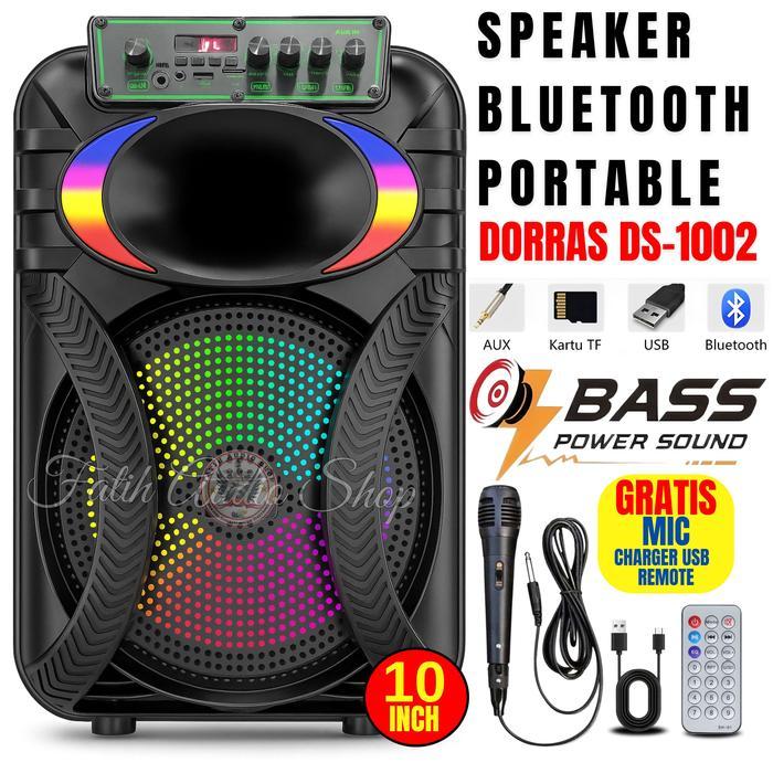 FULL BASSS Speaker Bluetooth Portable Dorras DS-1002 - 10 Inch Bass Power Sound,Led RGB,Suara Ful Ba