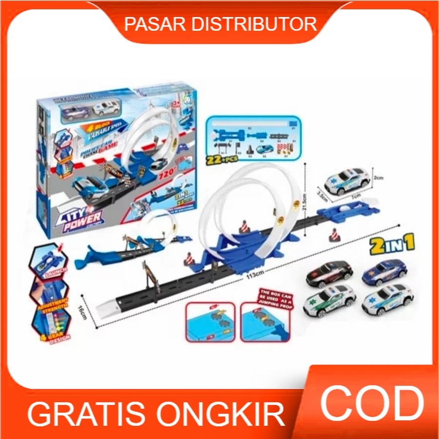 Pasar Distributor Ejection City Power 22Pcs Racing Track Mainan Mobil Balapan City Power