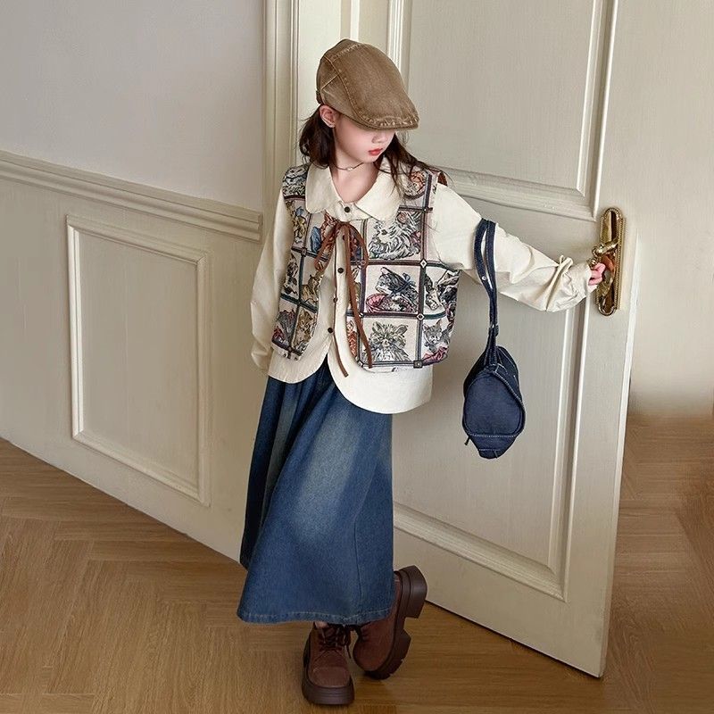 Kemeja anak perempuan, rompi dua potong set, setelan gaya . baru untuk anak perempuan.