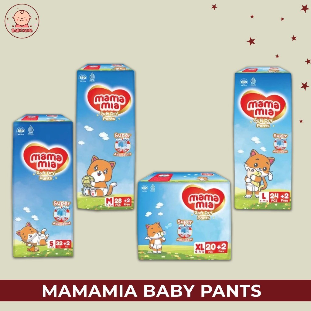 MAMAMIA Popok Bayi Tipe Celana Premium S34 M30 L26 XL22 - Super Lembut Extra Kering Soft Dry Pants