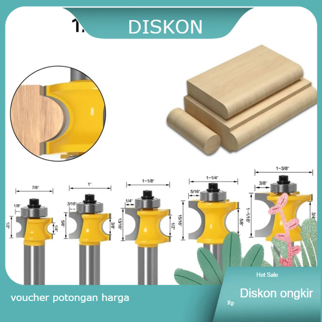 Mata Profil Router Molding Bullnose Setengah Lingkaran shank 1/22