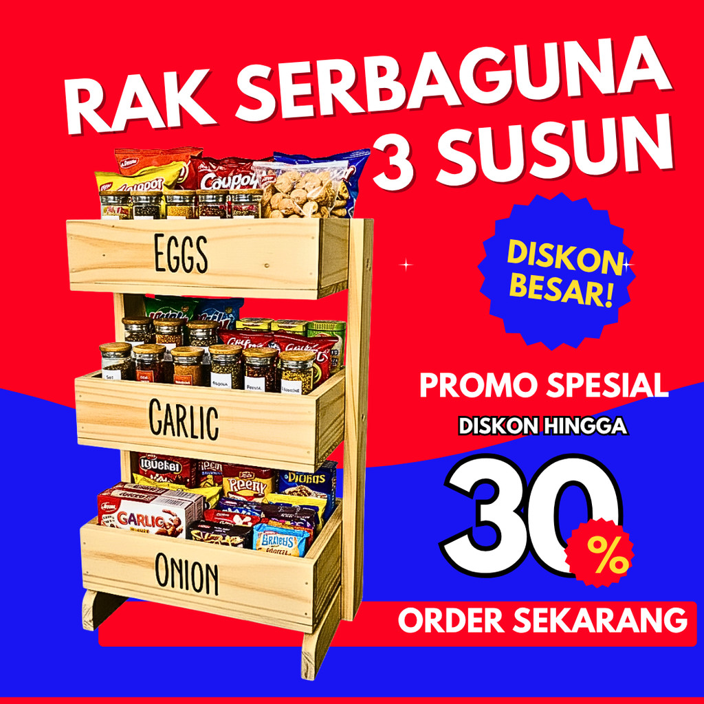 Rak Bawang Kayu 3 Susun / Rak Bumbu Serbaguna