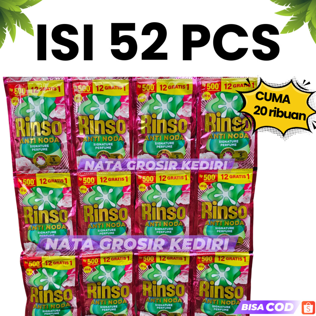 Rinso Cair 52 Pcs 20ml – Deterjen Cair Sachet Hemat | Rinso Liquid Pakaian Bersih Wangi | Grosir Sab