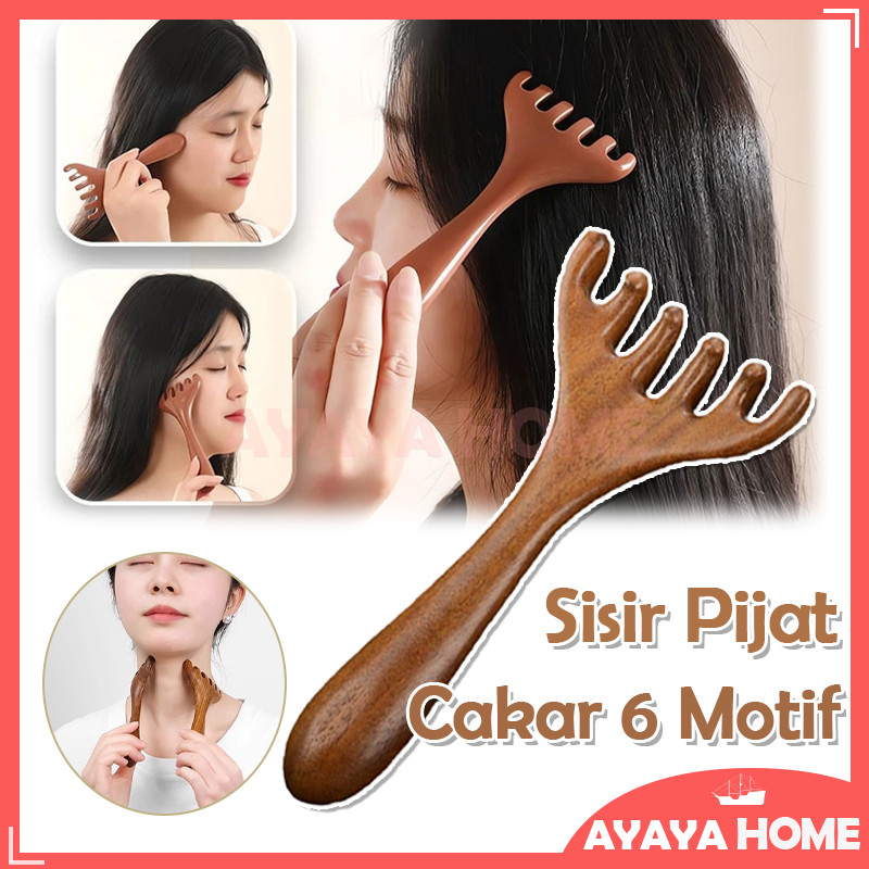 Sisir Pijat Kepala Kayu Cendana Emas/Alat Pijat Tanduk Kepala /Sisir Meridian Kulit Kepala Penggaruk