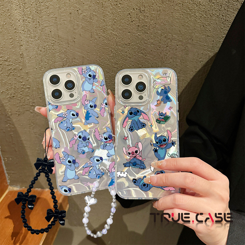 Koleksi Lucu Stitch Phone Love Bright Corrugated Casing Pelindung Cocok untuk iPhone 16 15 14 IPhone