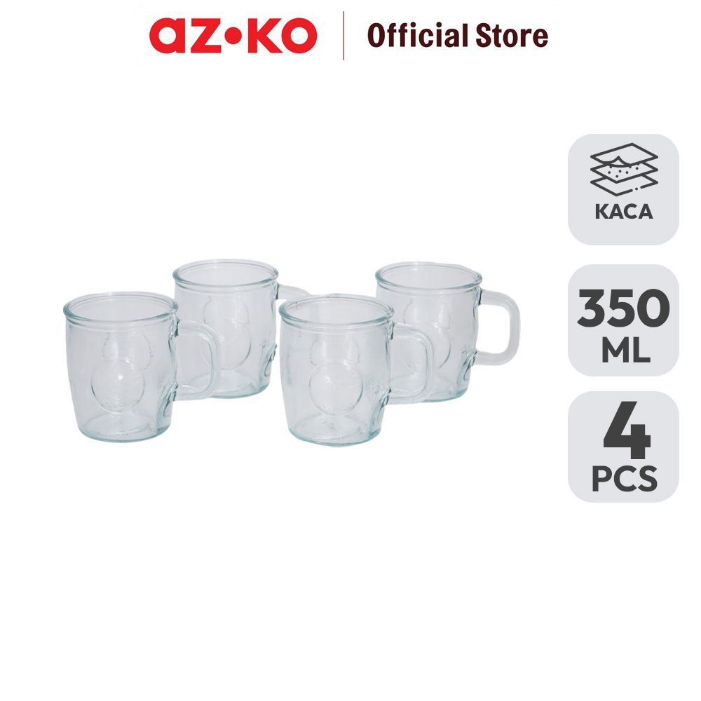 AZKO Delicia Gravar Mug Kaca 350 ml Set 4 Pcs Transparan Gelas Minum Tea Cangkir Kopi Wadah Minuman 