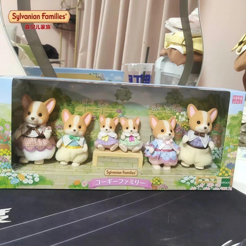 Genuine Sylvanian Families Corgi Family limit Cute Cartoon Desktop Decoration Collection Toys Birthd