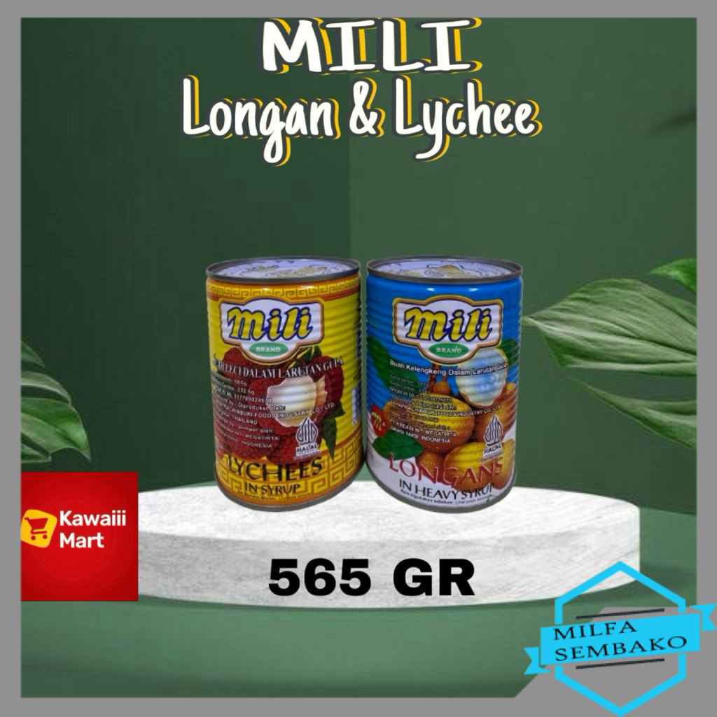 HS1370 Mili Longan & Mili Lychee Dalam Kaleng Canned Food 565 GR kelengkeng leci Halal