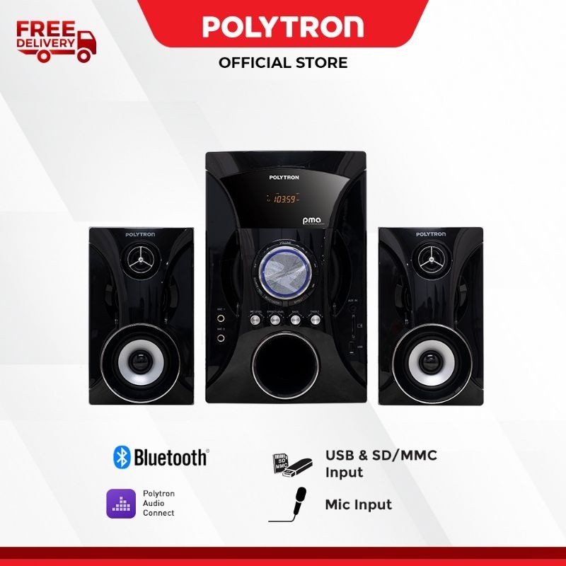III SPEAKER POLYTRON PMA 9525 2.1CH MULTIMEDIA SPIKER BAZZOKE EXTRA BASS LED DISPLAY TREBLE ECHO CON