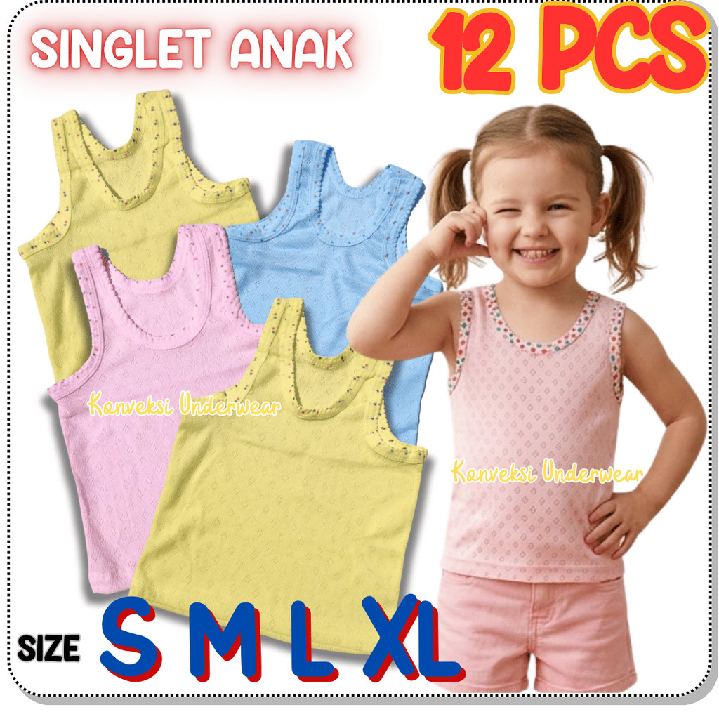 12PCS Singlet anak murah motif Jala Bolong - Kaos Dalam anak Bayi Paud TK