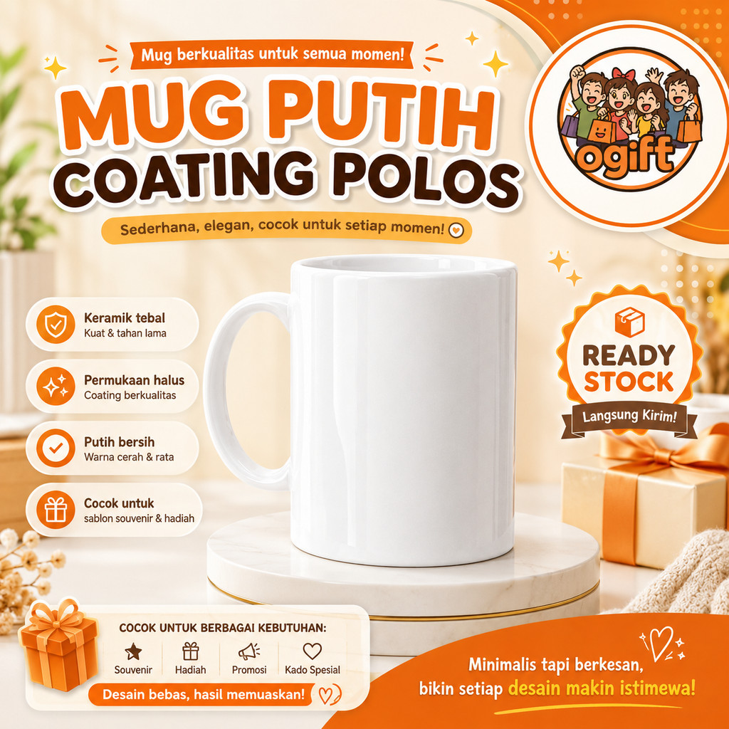 Mug Lokal Polos Coating Bahan Keramik / Mug Putih Coating Sablon