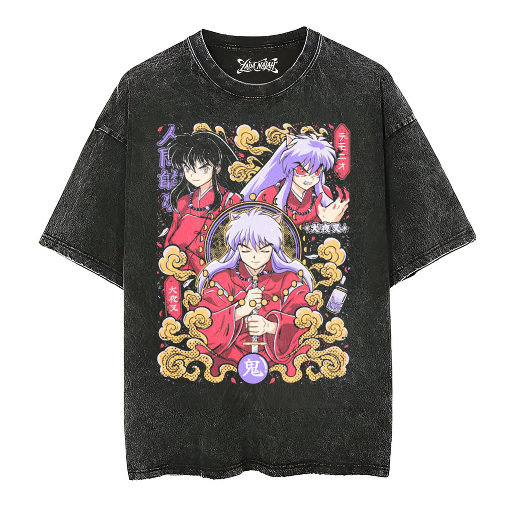 ZADA NAJAH kaos Oversize Anime Inuyasha Stone Black Washed Vintage t-shirt | Baju oversize