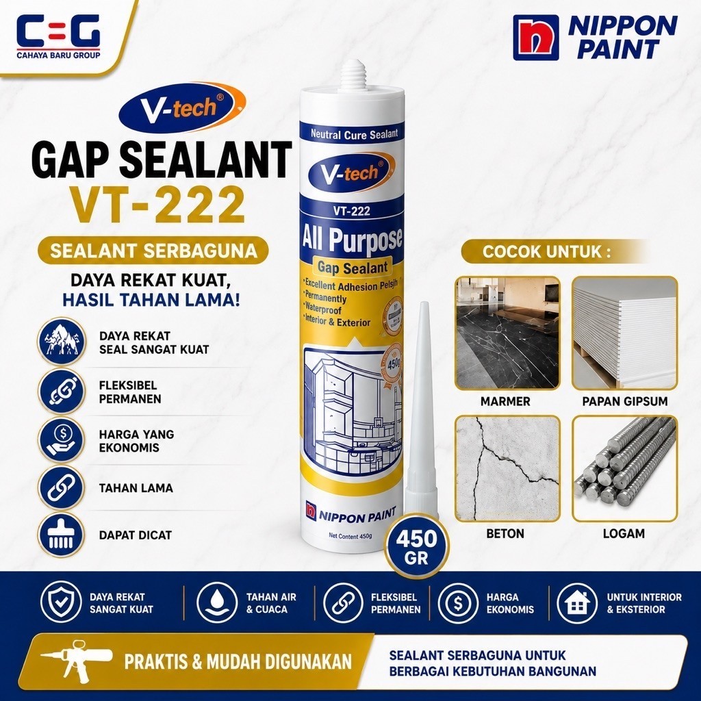 READY SEALANAT SELLEYS V-TECH  VT 222 -ACRYLIC SEALANT 450GRAM- Lem Kaca sealent Silicone