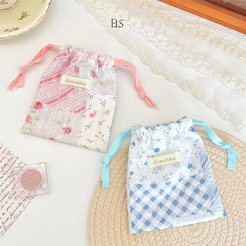 ELSA Pouch mini make up tas serut kecil Floral lucu aesthetic | Cosemtic Pouch Serut mini travel siz