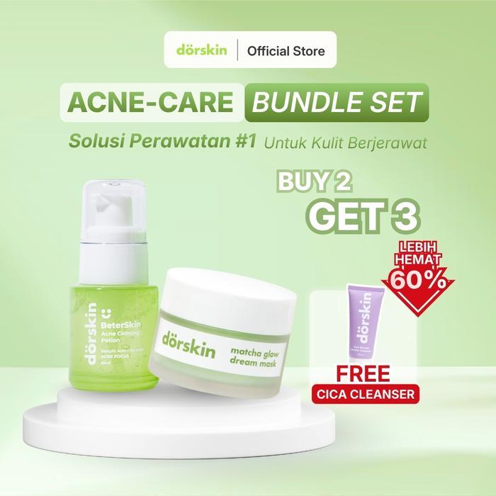 B2G1 Dorskin Set Basic Skincare - Betterskin Acne Calming Serum Potion - Matcha Glow Dream Moisturiz