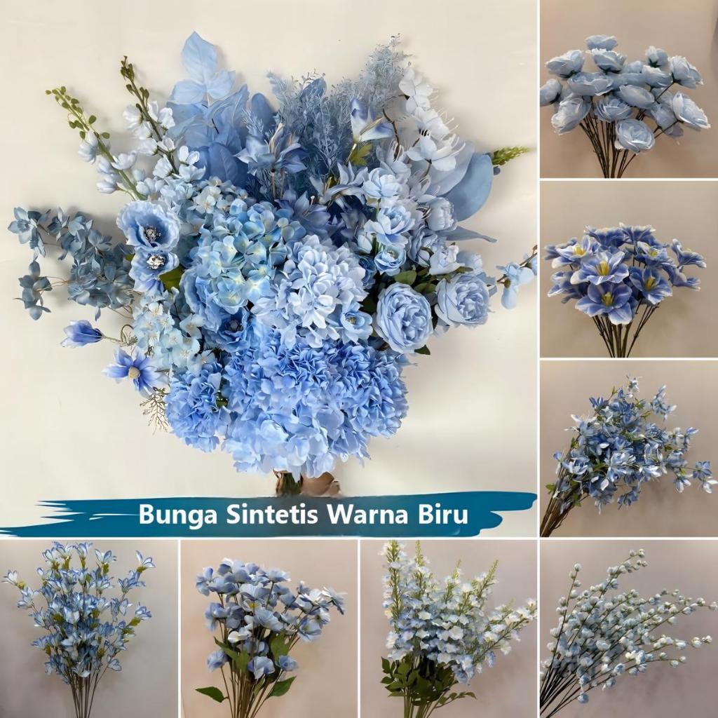 Bunga Sintetis Biru Dekorasi Gedung Pernikahan, Bunga Plafon, Bunga Lorong, Susunan Bunga