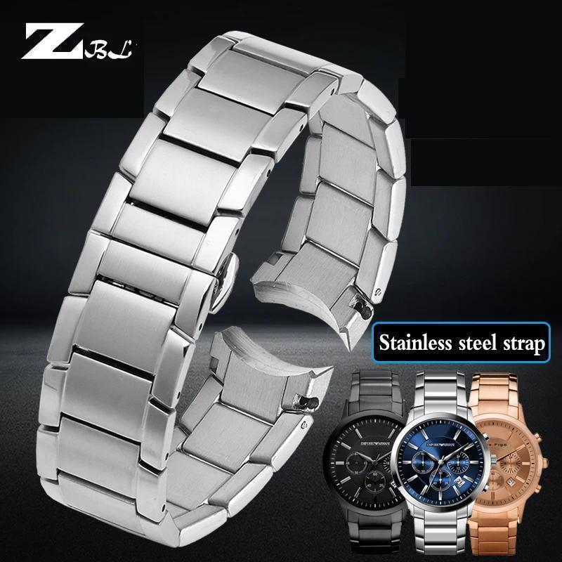 Stainless steel strap for Armani AR2447 AR2448 AR2434 AR2432 AR2433 Series Butterfly Buckle Black Si