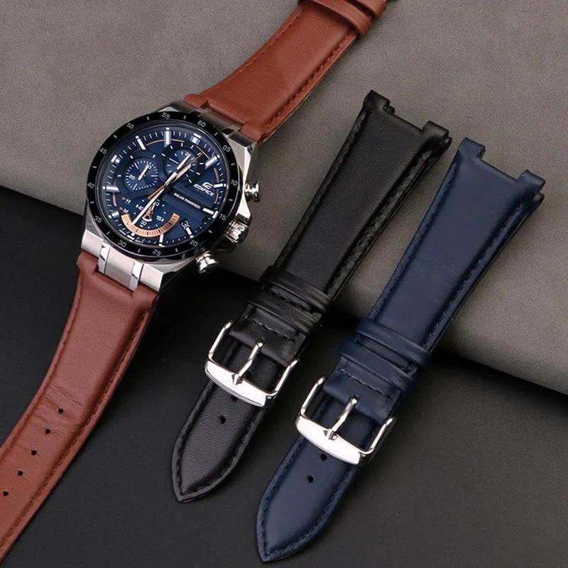 For Casio Efice Ocean Heart EQS-920/EQS-920BL-2A Noted Leather Wat Strap Men's Wrist Strap Bracelet 