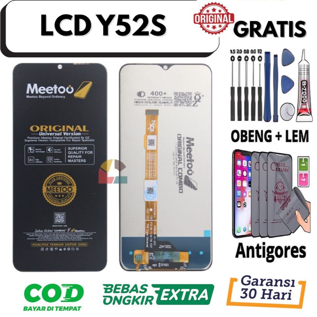 Lcd VIVO Y52S OriginaL 100% Fullset Touchscreen Gratis Lem + Obeng + Antigores