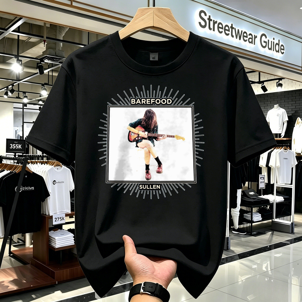 Kaos Band Unisex BAREFOOD SULLEN Motif Wanita Bermain Gitar, T-shirt Unisex Gaya American Style, Kao
