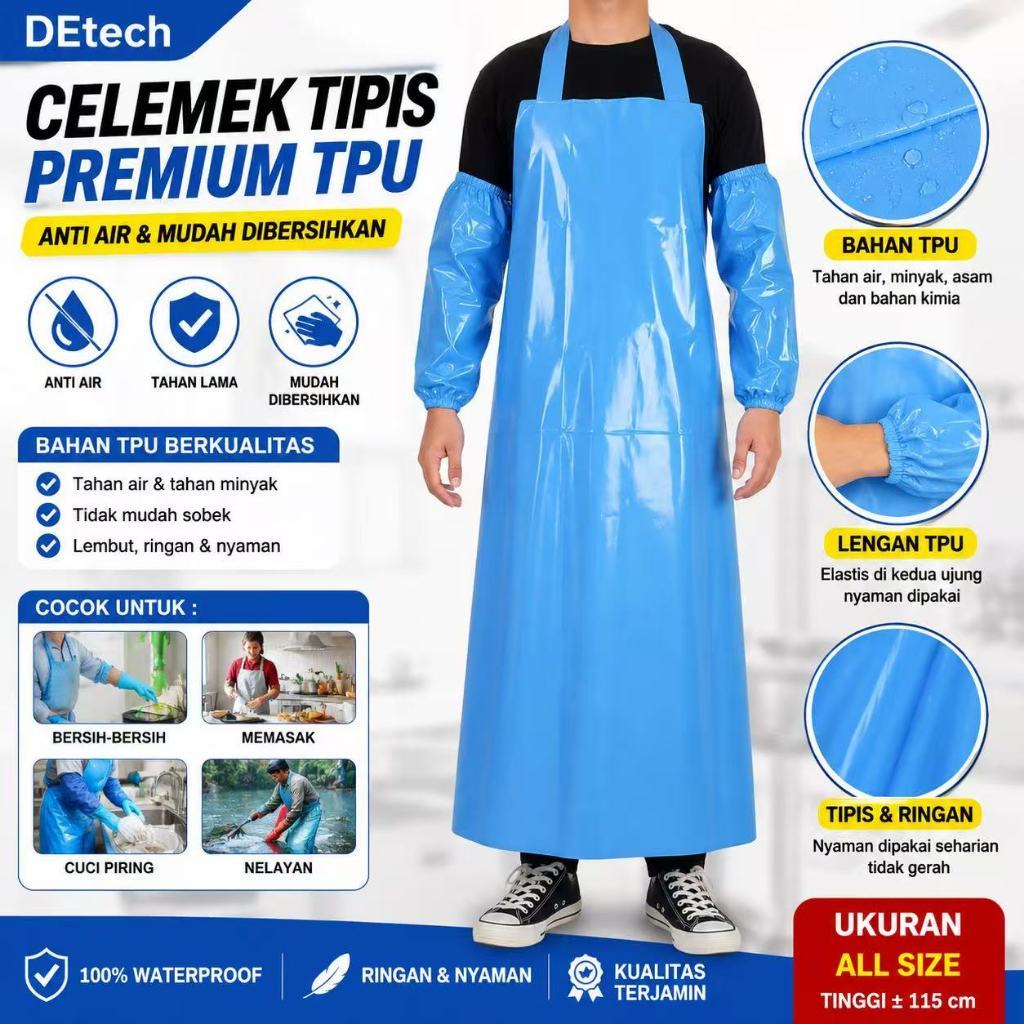 TerbaruCelemek Plastik Anti Air Full Body | Apron Dapur Waterproof Ringan & NyamanHappy Shopping