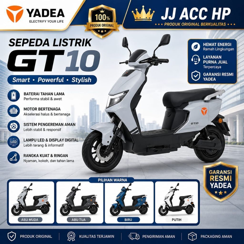 SEPEDA LISTRIK YADEA GT10 / YADEA GT10 DENGAN DESAIN SPORTY DAN BATERAI GRAPHENE TAHAN LAMA