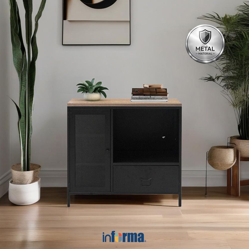 Informa Levon Lemari Kabinet Low - Hitam Lemari Simpan Kabinet Serbaguna Rak Penyimpanan Tempat Bara