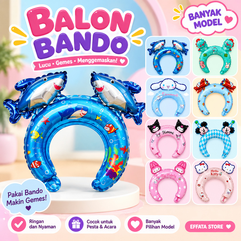 Bando Balon Karakter Kartun Anak / Topi Ulang Tahun Anak Pernik Pesta Ultah Balon Foil Animal