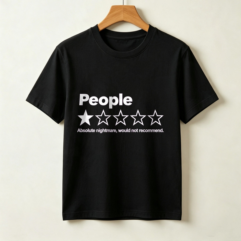 Kaos Lengan Pendek T Shirt Unisex Hitam Desain People Dengan Satu Bintang Dan Empat Bintang Kosong T