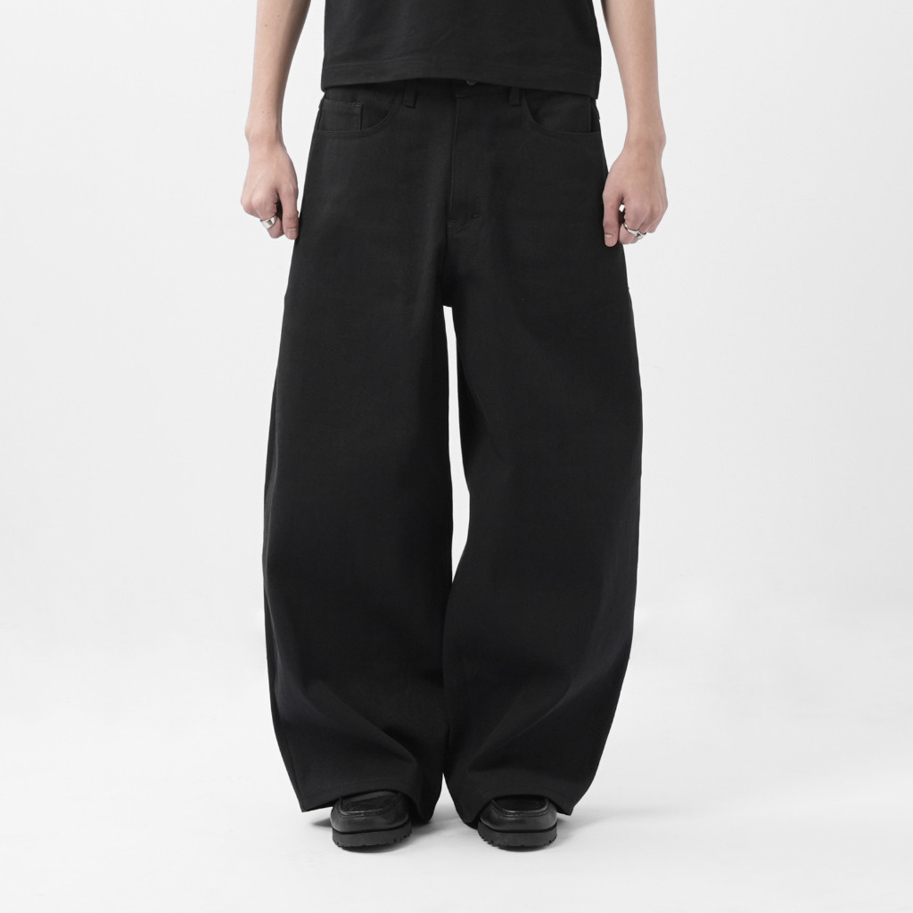 'Forma' Wide Black Denim Pants by Money Alter / Celana Panjang Bahan Denim / Celana Unisex