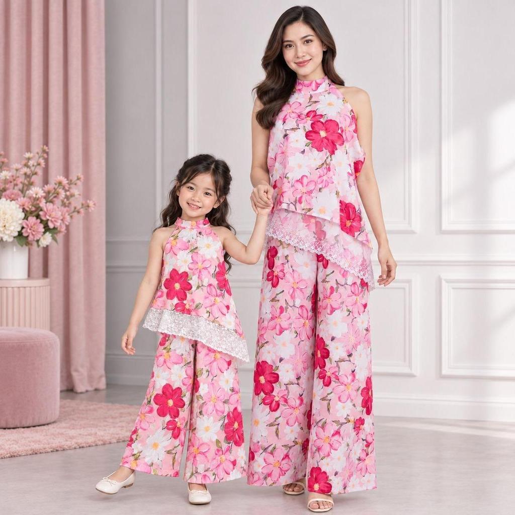 Najwa - Arabelle Setelan Couple Ibu dan Anak Perempuan Motif Flower Trend Kekinian / Fashion Oneset 