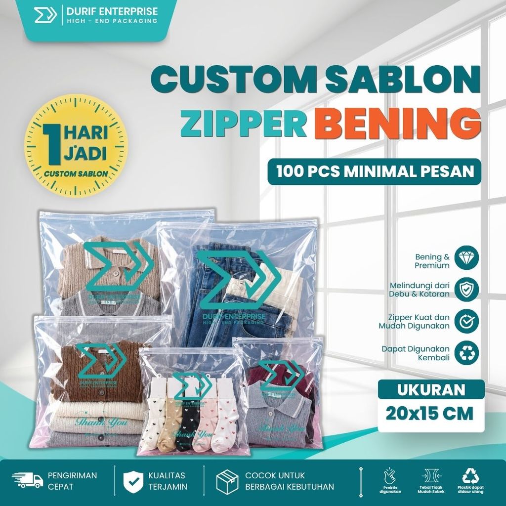 Custom Sablon Plastik Zipper PE Zipper Bening ziplock Bag 20x15 160 Micron Travel Pouch / Ziplock Pl