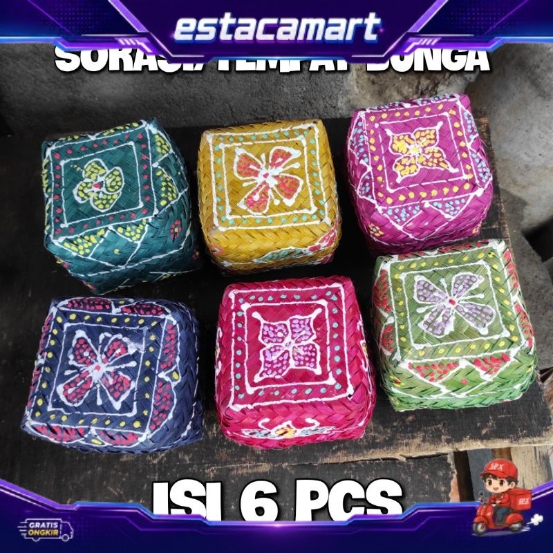 Sokasi Mini Warna Warni Isi 6 Pcs - Wadah Keranjang Bambu Warna Warni - Sokasi Mini - Tempat Bunga d