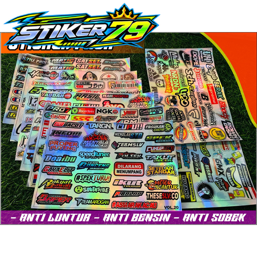 Stiker Pack Laser Crome Hologram Stiker Sponsor Pelangi Menyala Sticker Helm HP Laptop Tumbler Motor