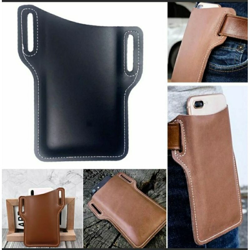 Case Sarung Dompet Tas Tempat Hp Di Pinggang Bahan Kulit Premium iphone apple Universal