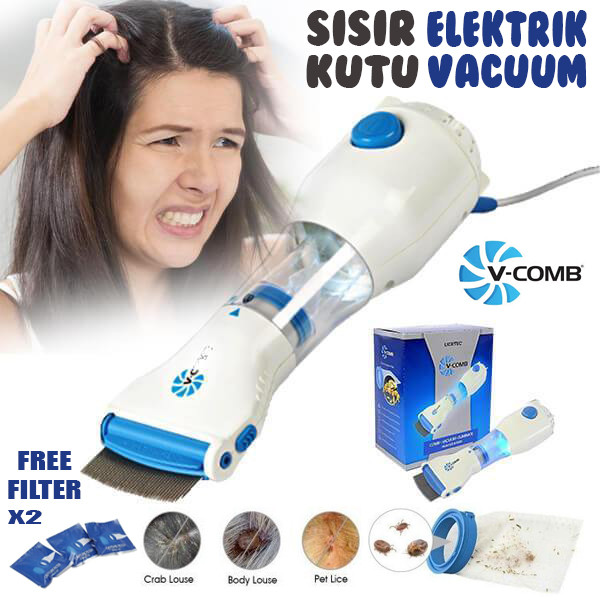 IG77 - Sisir Kutu Elektrik V COMB / Serit Penghilang Kutu Rambut Electric V-Comb / Serit Vacum Vakum