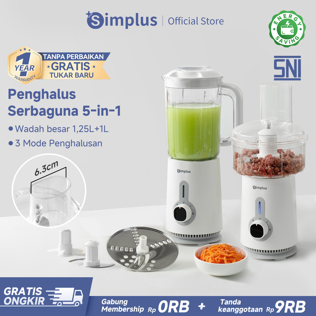 Simplus Blender 5-In-1 Serbaguna Penghalus Makanan 1,25L Blender+1L Bahan Food-Grade